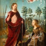 A panel painting from the 16th century depicting the Noli me Tangere after an artwork by Juan de Flandes