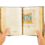 a richly illuminated medieval manuscript, an Italian Book of Hours made in Roma, signed and dated