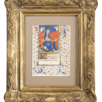 The Rohan Master: one illuminated miniature painting, from a medieval Book of Hours, depicting a femal patroness praying to the Virgin and Child. Framed