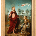 A panel painting from the 16th century depicting the Noli me Tangere after an artwork by Juan de Flandes