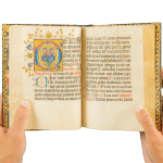 a richly illuminated medieval manuscript, an Italian Book of Hours made in Roma, signed and dated