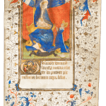 The Rohan Master: one illuminated miniature painting, from a medieval Book of Hours, depicting a femal patroness praying to the Virgin and Child