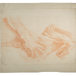 Detailed drawing of hands in a grasping gesture, by Carle van Loo.