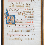one medieval Italian illuminated manuscript leaf, from a antiphonal, with a richly decorated initial