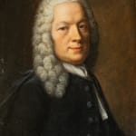 Portrait of a man with curly hair in formal attire and yearing a black coat, set against a dark background, by Robert Gardelle.