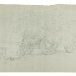 Pencil sketch of a cart filled with foliage by Wolfgang-Adam Töpffer, highlighting detailed wheels and branches, by Wolfgang-Adam Töpffer.