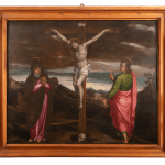 One large panel painting by an italian mannierism painter, probably Gaspare Venturini, depicting the Crucifixion