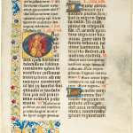 Saint Cahterine of Alexandria, illuminated initial in gold, from a Breviary made in Tours, France