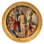 Flagellation of Christ: a medallion from a lost painting of Our Lady of the Rosary, executed in Brussels c. 1500 by the Master of the Orsoy Altarpiece, important artist from the workshop of Colijn de Coter