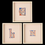 Colorful illuminated iniaitls E, H and N from an Atlantic Bible realized in Tuscany c. 1175.