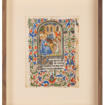 One framed illuminated miniature from a medieval Book of Hours realized in Amiens, France, c. 1430-1440 by the Master of Raoul d'Ailly (and workshop) and depicting the Annunciation.