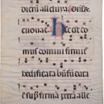 one medieval Italian illuminated manuscript leaf, from a antiphonal, with a richly decorated initial
