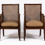 Pair of Edwardian Regency Style Bergère Library Chairs