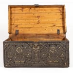 17th Century French Brass Studded Leather Chest