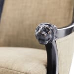 SOLD, 19th Century French Ebonised Armchair with Carved Lion's Heads