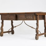 SOLD, 18th Century Spanish Walnut Trestle Table & Iron Stretcher