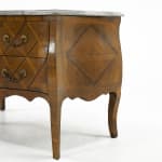 SOLD, French 18th Century Walnut Bombe Commode with Marble Top