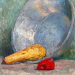 Blanche Lazzell, A Still Life with a Bowl, a Yellow Squash, and a Red Pepper, 1915