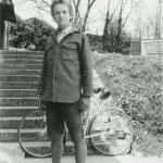 Kasmin, Bruce Chatwin in his cycling suit, The Mill, Lower Long Dean, Wiltshire, 1977