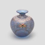 Philippe-Joseph BROCARD (1831-1896) Historical ovoid enameled and gilt blue glass vase shaped like a lamp, 1891 signed ‘Brocard Paris 1891 Exposition de Londres’ with white enameled Kufic inscriptions on shoulder and stylized flowers on the body 23 x 23 x 23 cm