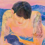 Minami Kobayashi, A dog and a man with lion and peony tattoos, 2023