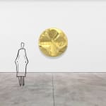 Mark Eisen, Fuchsia disc with 2 perpendicular concave gold ellipses, TBC