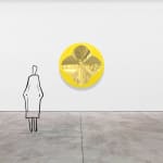 Mark Eisen, Fuchsia disc with 2 perpendicular concave gold ellipses, TBC