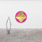 Mark Eisen, Fuchsia disc with 2 perpendicular concave gold ellipses, TBC