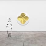 Mark Eisen, Fuchsia disc with 2 perpendicular concave gold ellipses, TBC
