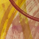 close up detail of an abstract painting, showing semi-transparent layers of brushstrokes, in warm yellow colors.