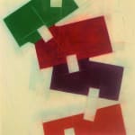 Abstract geometric painting with red green orange and wine colored shapes