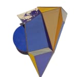 abstract 3d collaged wall sculpture with blue and yellow