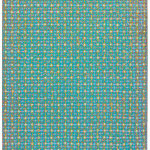 abstract painting with dense gridded dot pattern on turquoise