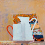 Still life painting of jug, cup and quarters