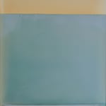 abstract painting with yellow on top and blue rectangles on bottom