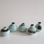 Chris Keenan, Tenmoku 'Cloud' Dishes with Red Dots, 2025