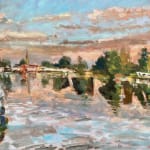 English Countryside Landscape Blue Scenic River Sky Oil Painting