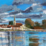 English Countryside Landscape Blue Marlow River Scenic Sky Field Oil Painting