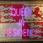 Queen in Residence neon on vintage flag