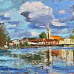 English River Countryside Landscape Blue Marlow Scenic Sky Field Oil Painting