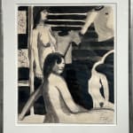 Paul Wonner, Untitled [artist's studio with nude male model and man with white hair, glasses, blue jacket on left] ,...