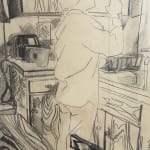 Paul Wonner, Untitled [artist's studio with nude male model and man with white hair, glasses, blue jacket on left] ,...