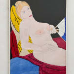 Paul Wonner, Untitled [artist's studio with nude male model and man with white hair, glasses, blue jacket on left] ,...