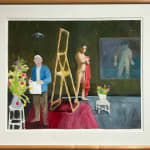 Paul Wonner, Untitled [artist's studio with nude male model and man with white hair, glasses, blue jacket on left] ,...