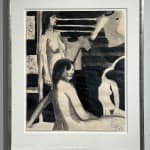 Paul Wonner, Untitled [artist's studio with nude male model and man with white hair, glasses, blue jacket on left] ,...