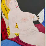 Paul Wonner, Untitled [artist's studio with nude male model and man with white hair, glasses, blue jacket on left] ,...