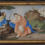 Peter Oliver, Portrait miniature of a Nobleman, wearing black doublet embroidered with gold thread and white ruff, blue bice background...