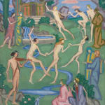 Brightly coloured oil painting of nude dancers by Roger Fry