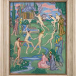 Brightly coloured oil painting of nude dancers by Roger Fry