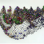 Large-scale textile installation by Nigerian artist Samuel Nnorom, featuring vibrant colors and intricate woven textures, exhibited at Galerie REVEL.